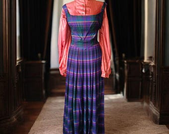 Victorian 3-Piece Ensemble | Rust Blouse, Plaid Skirt, Button Bodice
