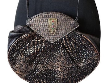Vintage Textured Crossbody Bag | Boho Statement Purse | Iridescent Artisan Shoulder Bag | Metallic Festival Handbag
