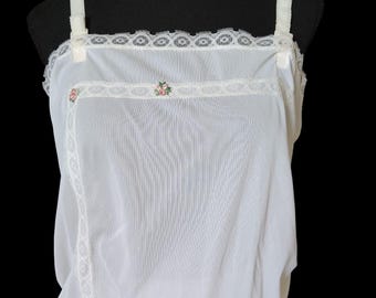 Vintage Carol Brent White Nylon Lace Camisole | Flapper-Style Lingerie | 1940s–1950s