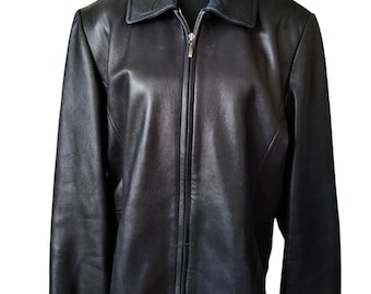 Vintage 1990s black Genuine Leather Zip-Up Jacket – Size Large