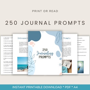 250 Journaling Prompts / Printable Journal Prompts / Journaling Prompt Pages / Downloadable Prompts