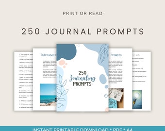 250 Journaling Prompts / Printable Journal Prompts / Journaling Prompt Pages / Downloadable Prompts