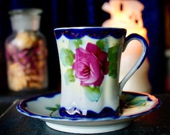Russian Imperial Lomonosov Porcelain Cobalt Net Trio Cup and