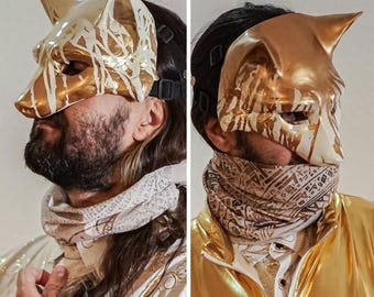 Guld- och vit rävmaskset: Handgjord cosplay-maskeraddräkt