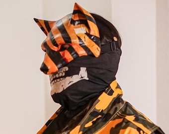 FITC CAUTION II: Handgjord randig rävmask, cosplay-kostym, festivalmaskerad