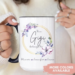Personalisierte Gigi Tasse mit Enkelkinder Namen Geschenk für Oma Muttertagsgeschenk für Gigi Kaffeetasse Gigi Geburtstagsgeschenk Benutzerdefinierte Oma Becher