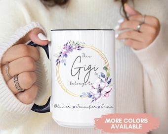 Taza personalizada de Gigi con el nombre de los nietos, regalo para la abuela, regalo del Día de la Madre para Gigi, taza de café, regalo de cumpleaños de Gigi, taza personalizada para la abuela
