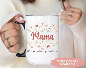 Personlig mammamugg med barnnamn Present till mamma Mors dag-present Mamma-kaffemugg Mammas födelsedagspresent Anpassad mammamugg Blommugg för mamma
