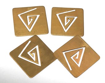 Vintage Raw Brass Stamping Square NOS with Triangular Cut Out 13/16" diameter pkg4  M146