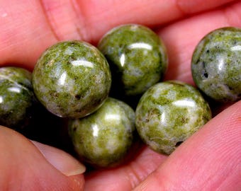 Epidote Granite BEADS JADE GREEN Semiprecious 12mm pkg6 rb95