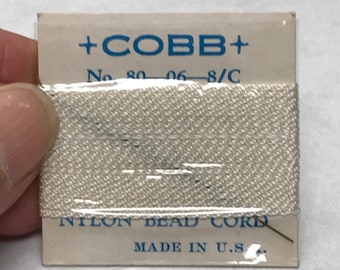 Hilo para enhebrar cuentas Cobb de nailon blanco tamaño 8, cordón blanco para ensartar perlas y cuentas, hilo de nailon blanco en una tarjeta, hilo NOS con aguja,