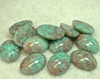 Vintage Italian Acrylic NOS Cabochons Aqua Blue Copper Glitter Oval 13x18mm pkg4 res468