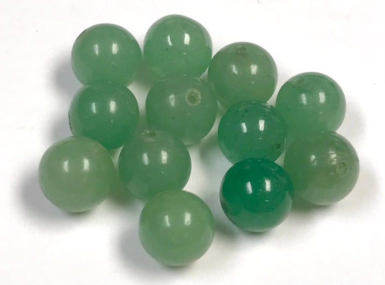 VINTAGE GREEN AVENTURINE Stone Beads 8mm pkg12 rb122 image 1