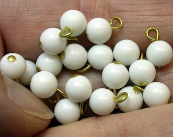 Japanese glass beads WHITE brass metal loop 6mm pkg10 gl647