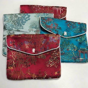 Vintage SILK PURSES Chinese Brocade Jewelry Pouches 5x6 pkg4 PURSE1 image 1