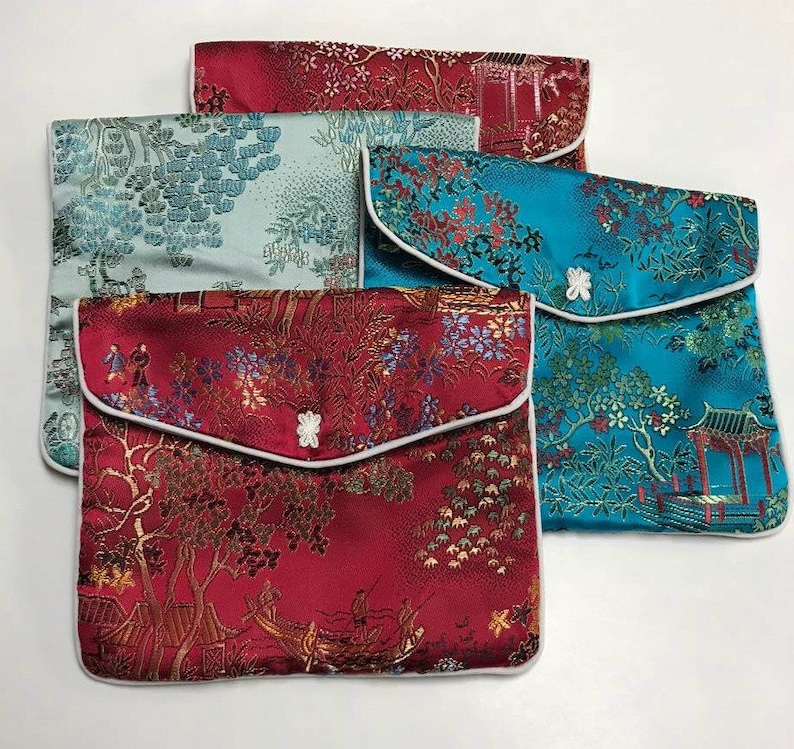 Vintage SILK PURSES Chinese Brocade Jewelry Pouches 5x6 pkg4 PURSE1 image 1