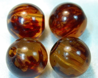 VINTAGE LUCITE  BEADS  Tortoise Shell 15mm Plastic pkg4  RES143