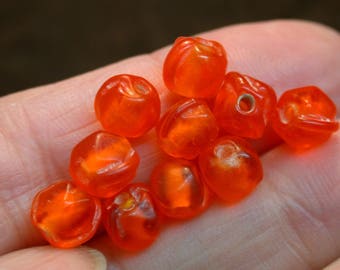 Glass Beads German ORANGE Dimpled 8mm pkg10 gl378