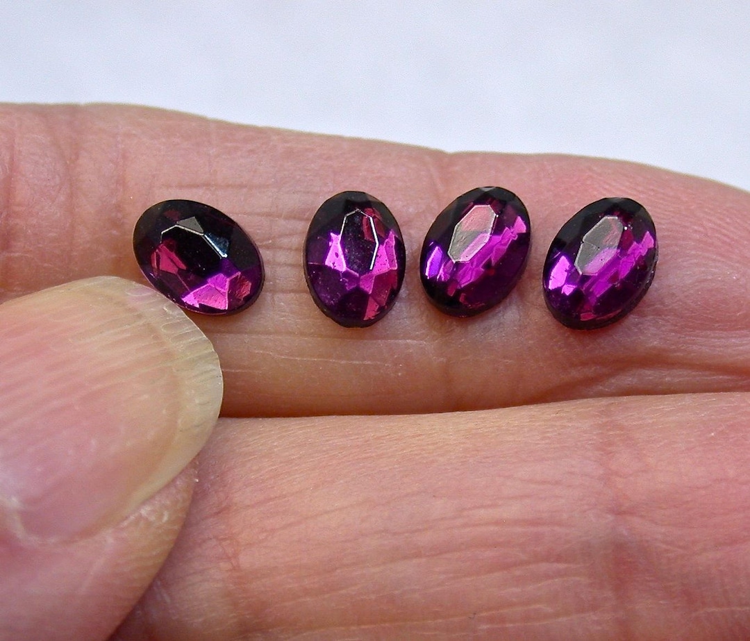 Czech Glass Rhinestone Vintage NOS AMETHYST PURPLE Faceted Oval Gold ...