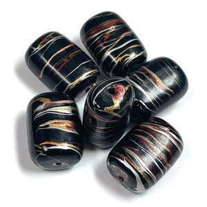 Barrel Beads VINTAGE BLACK Rainbow Resin 20x19x10mm pkg6 RES61