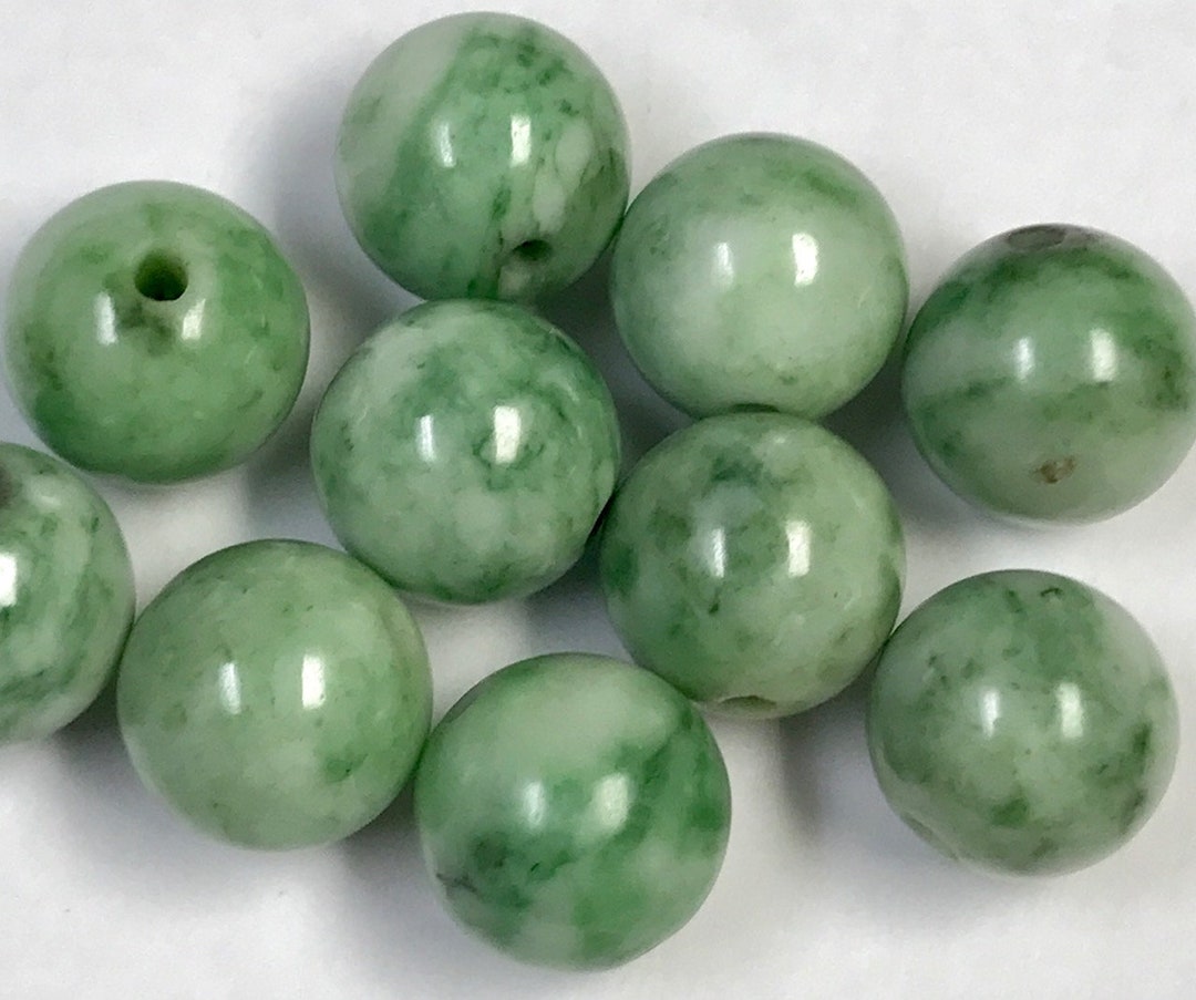 Vintage JADE Bead GEM Green White Nephrite 14mm Pkg1 Rb116a Etsy