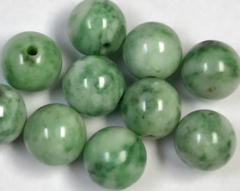 Vintage JADE Bead GEM Green White Nephrite 14mm pkg1 rb116a