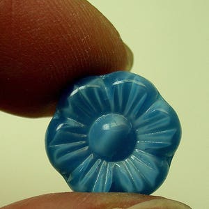 Vintage Pressed Glass Beads German Round Flower Blue 14mm pkg2 gl729 image 5