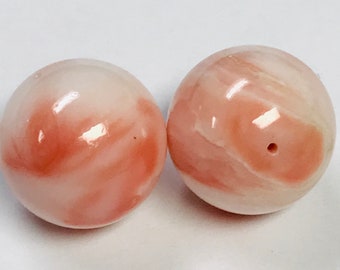 ANGEL SKIN CORAL Round Beads Pair 15mm 9.3 grams pkg2 cor54