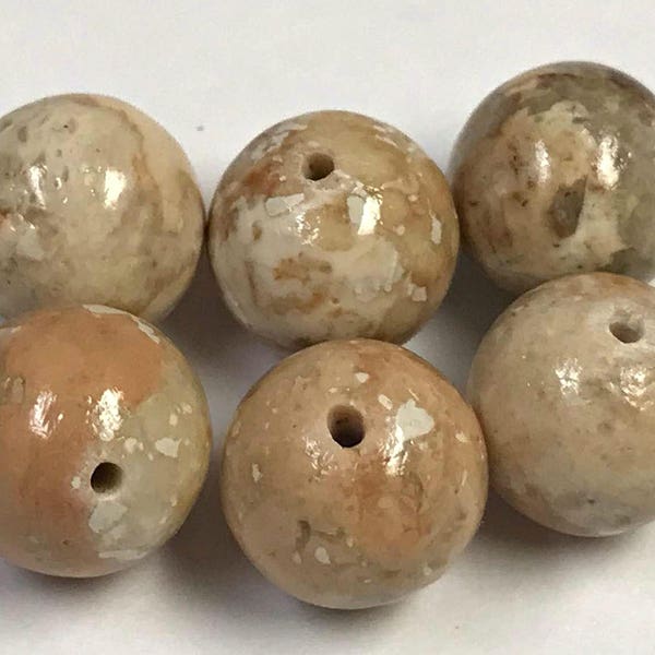 Limestone 'River Stone' Vintage Beads 10mm pkg6 rb107