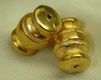 Vintage LUCITE Beads GOLD Plated Ribbed Barrel 13mm pkg6 res60