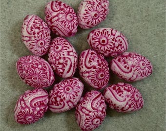 Perles japonaises vintage ROSE ovales en plastique gravé FLEUR 12 mm pkg12 res409