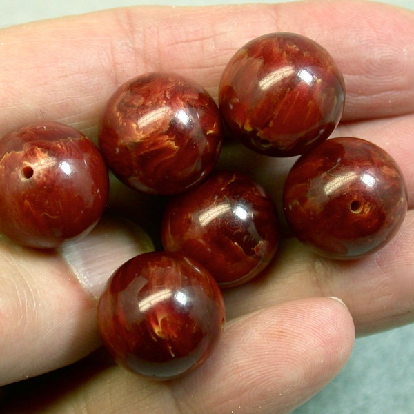 Vintage JAPANESE Amber Chocolate Brown PICASSO LUCITE Beads 15mm pkg6 res432