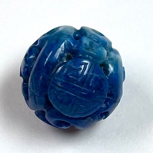 LAPIS LAZULI Vintage Hand Carved Bead SHOU symbol 18mm pkg1 CB6 image 2