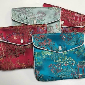 Vintage SILK PURSES Chinese Brocade Jewelry Pouches 5x6 pkg4 PURSE1 image 3