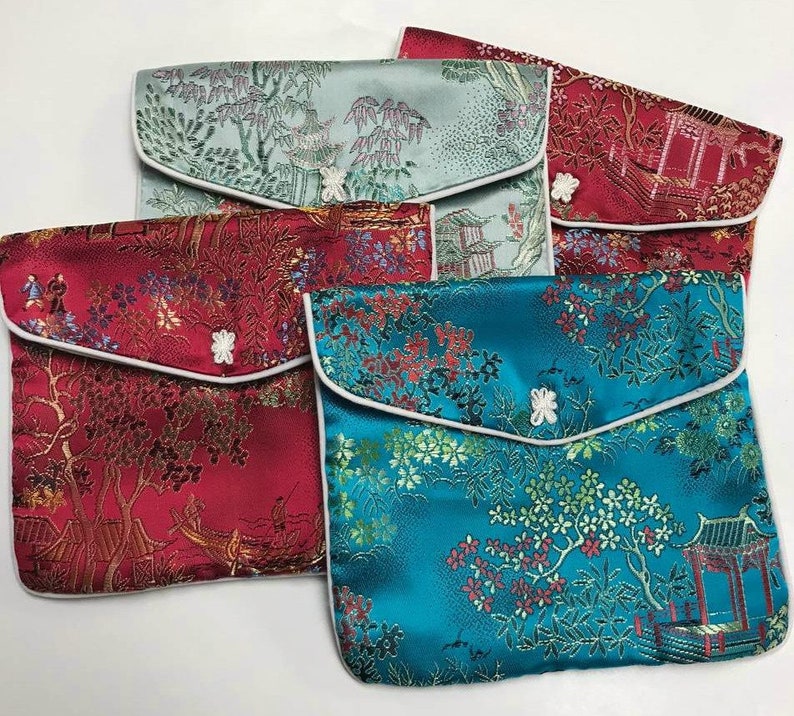 Vintage SILK PURSES Chinese Brocade Jewelry Pouches 5x6 pkg4 PURSE1 image 3