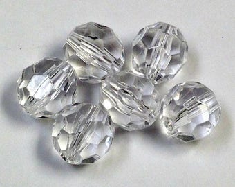 Vintage FACETED LUCITE Beads Colorless pkg6 12mm res187