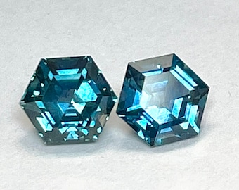 SAPPHIRE BLUE Montana Matched Pair Faceted Loose GEMSTONES Hexagon 6x6mm 2.48 cts fg402