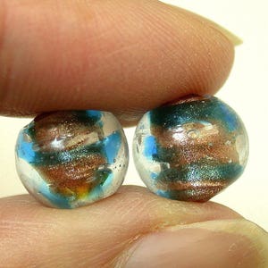 Vintage AVENTURINA Glass Beads Italian Blue Copper 10.5mm pkg4 gl336 image 2