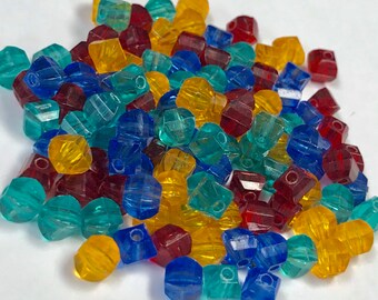 Vintage Plastic Beads BARRELS Red Green Blue Yellow 5x5x5mm pkg115 RES303