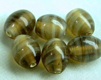 Vintage Venetian Lampwork GLASS BEADS Gray Brown Striped 10mm pkg6 gl330