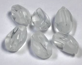 VINTAGE GERMAN GIVRE Glass Beads Clear White Oval 11.5mm pkg2 gl238