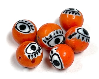 Vintage Millefiori Glass Beads EVIL EYE Orange Black 7-8 mm pkg6 eye11