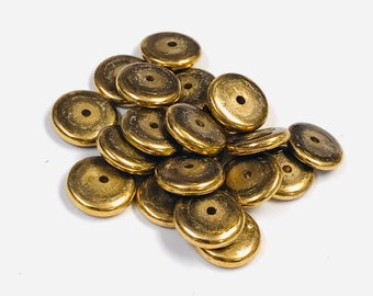 BRASS SPACER BEADS Flat Disks 9.5x2mm pkg20 m47