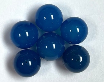 CHALCEDONY BEADS  Vintage Dark blue dyed 12mm pkg6 rb74