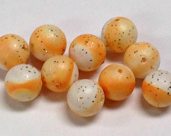 GLITTER Beads Japanese vintage lucite orange white 10mm pkg10 res140