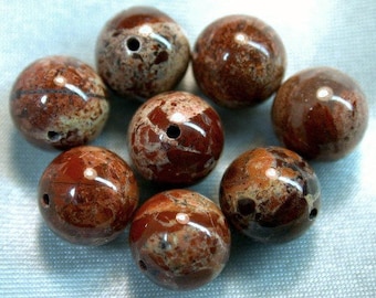 Vintage BRECCIATED JASPER Beads Brown Cream 8mm pkg8 rb92