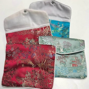 Vintage SILK PURSES Chinese Brocade Jewelry Pouches 5x6 pkg4 PURSE1 image 2