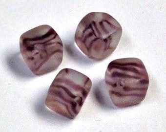 VINTAGE GIVRE Glass Beads CUBOID Gray Purple Stripes 6mm pkg4 gl479