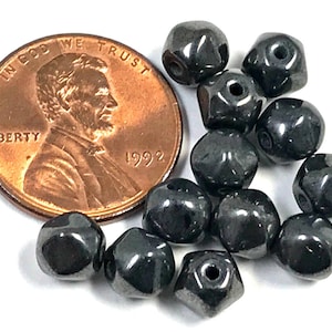 GLASS Beads German Vintage Black Metallic 6mm pkg20 gl560