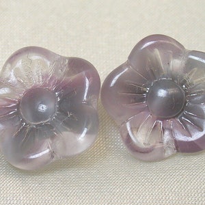 Pressed Glass FLOWER BEADS German Mauve Grey Purple pkg2 12.5mm gl726